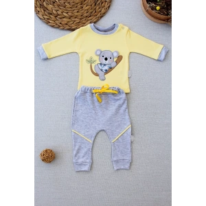 Yavru Koala Nakışlı Uzun Kollu Sweat 2li Kız Erkek Bebek Takımı Sarı