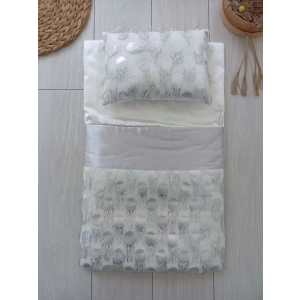 Yenidoğan İzmir İncisi Tül İşlemeli Pamuklu Fiyonklu Kundaklı Lüks 3lü Alt Açma Seti Gümüş