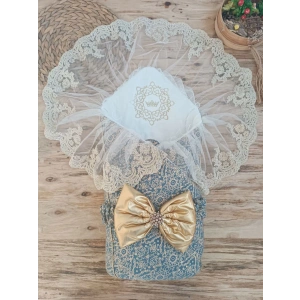 Yenidoğan Kabartma Desenli Gold Fiyonklu Güpürlü Bebek Battaniyesi Kundak Gold