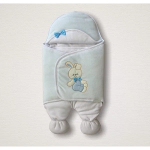 Yenidoğan Kadife Kumaş Ayıcık Nakışlı Şapkalı Kız Erkek Bebek Aklı Kundak Bebek Battaniyesi Mavi