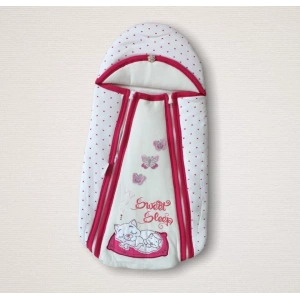 Yenidoğan Sevimli Uykucu Kedi Nakışlı Şapkalı Çift Fermuarlı Kız Bebek Kundak Bebek Battaniyesi Pembe