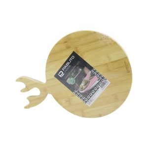 Yuvarlak Ahşap Bambu Kesim Panosu - Kesme Tahtası Geyik Boynuz Figür Saplı = 26cm