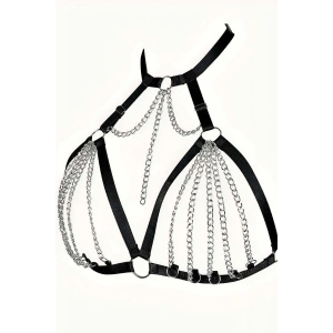 Zincirli Lastik Seksi Göğüs Harness - Brf805