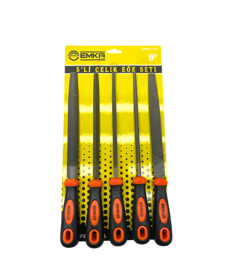 5 Parça  8&apos;&apos; Çelik Eğe Seti Balık Sırtı - Üçgen - Kare - Yuvarlak - Düz Geniş
