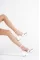 Beyaz Saten Kadın Çapraz Platform Topuklu Ayakkabı