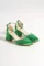 Green Satin Woman Stone Heel Shoes