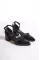 Black Patent Leather Women Stone Heel Shoes