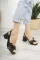 Siyah Cilt Kadın Kurdele Fiyonklu Topuklu Ayakkabı