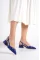 Mavi Rugan Kadın Taşlı Tokalı Kısa Topuklu Ayakkabı