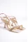 Gold Satin Woman Stone Rope Heels Evening Shoes