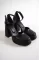 Siyah Cilt Kadın Önü Kapalı Platform Topuklu Ayakkabı