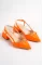 Turuncu Rugan Kadın Taşlı Tokalı Kısa Topuklu Ayakkabı