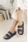 Navy Blue Woman Buckled Slippers