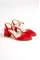 Kırmızı Saten Kadın Taşlı Klasik Topuklu Ayakkabı