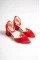 Red Satin Woman Stone Heel Shoes