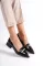 Siyah Rugan Kadın Taşlı Tokalı Kısa Ökçe Topuklu Ayakkabı