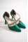 Green Satin Woman Stone Heel Shoes
