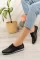 Siyah Cilt Kadın Lastik Bağcıklı Günlük Ayakkabı
