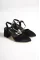 Black Satin Woman Classic Heels With Stone Shoes