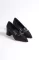 Siyah Cilt Kadın Taşlı Topuklu Ayakkabı