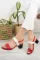 Kırmızı-Beyaz-Siyah Kadın Klasik Topuklu Ayakkabı