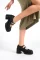 Siyah Cilt Kadın Çift Tokalı Yüksek Taban Ayakkabı
