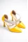 Sarı Saten Kadın Taşlı Topuklu Ayakkabı