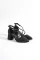 Siyah Cilt Kadın Çapraz Taşlı Topuklu Ayakkabı