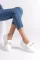 Beyaz Cilt Kadın Kurdele Tokalı Loafer Günlük Ayakkabı