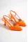 Orange Patent Leather WomenS Stony Buckle Heeled Shoes
