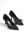 Black Satin Woman Tulle Bowl Heel Shoes