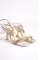 Gold Satin Woman Stone Rope Heels Evening Shoes