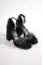 Black Satin Woman Three Stone Platform Heel Shoes