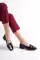 Black Wrinkle Patent Leather Woman Buckled Daily Shoes