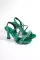 Green Satin Woman Cross Thick Stone Evening Shoes