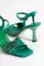 Green Satin Woman Stone Abye Heel Shoes