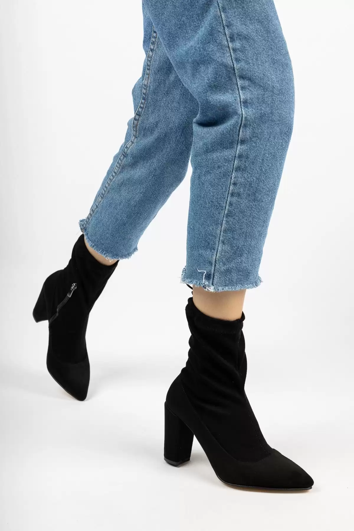 Black Suede Woman High Heel Stretch Boots