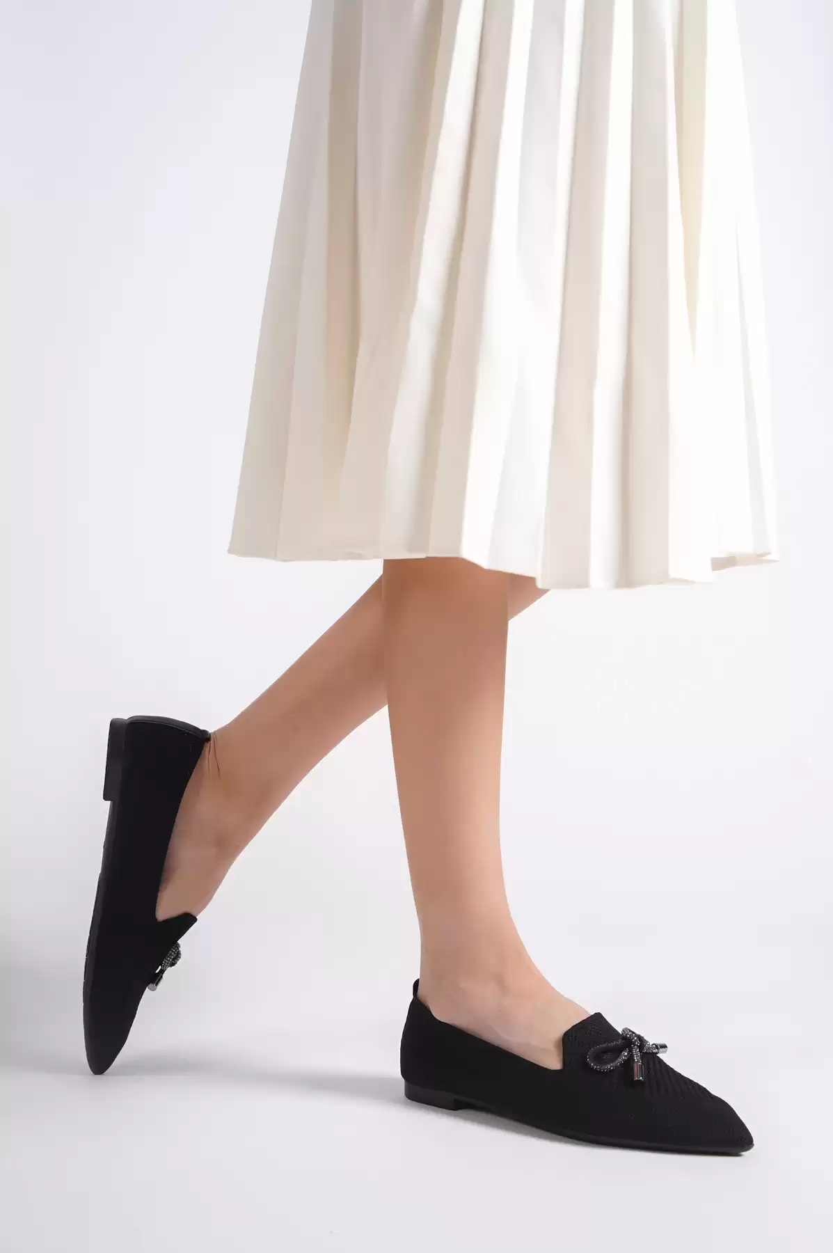 Black Knitwear Daily Shoes With Triko Bow