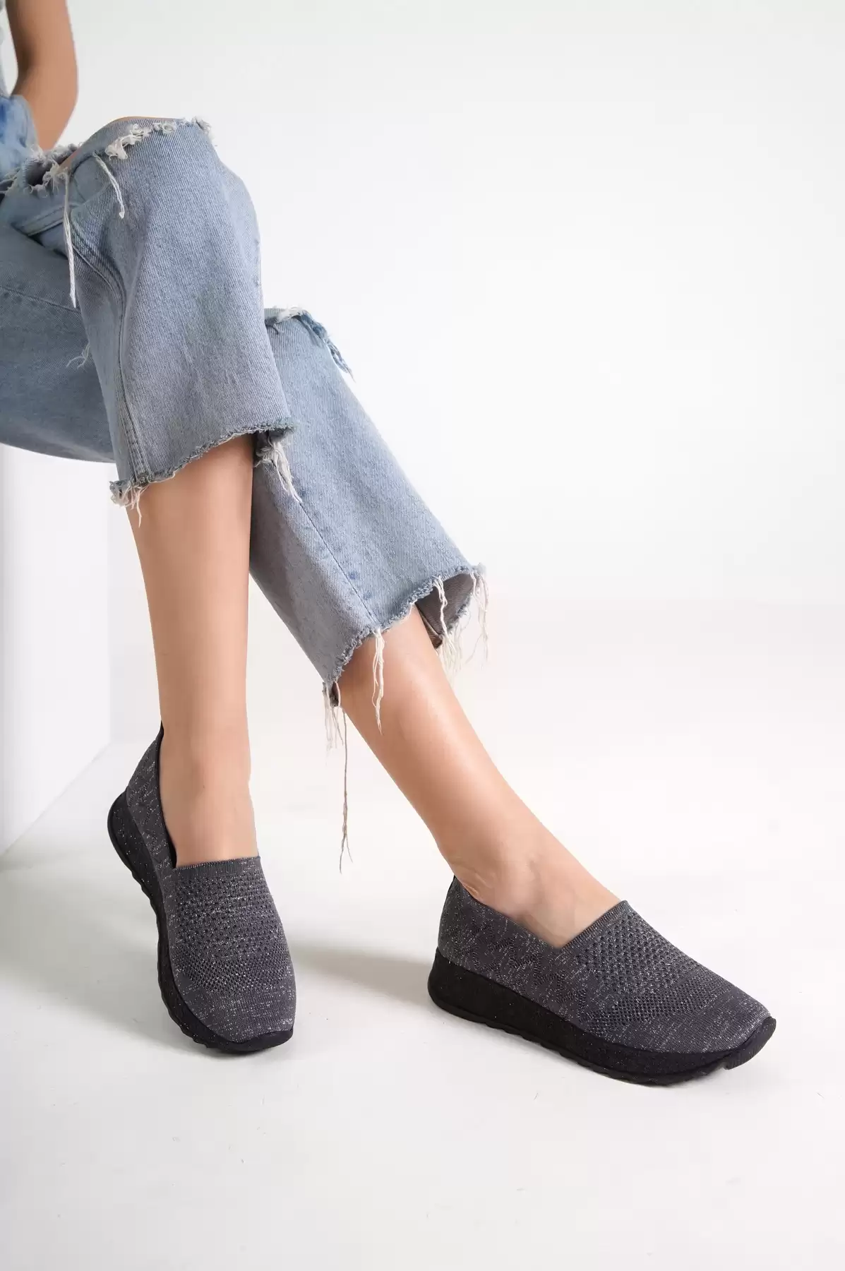 Gray Woman Knitwear Daily Shoes