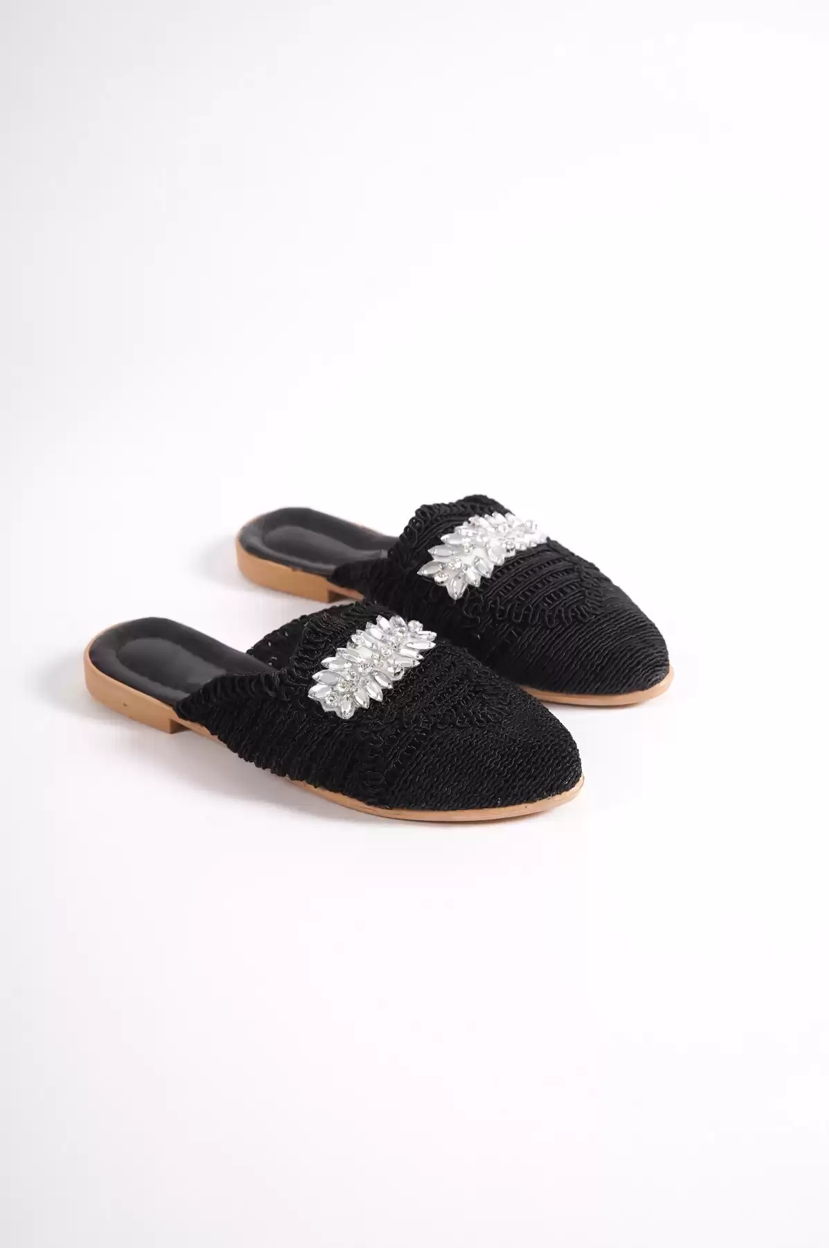 Black Lace Women Stone Slippers