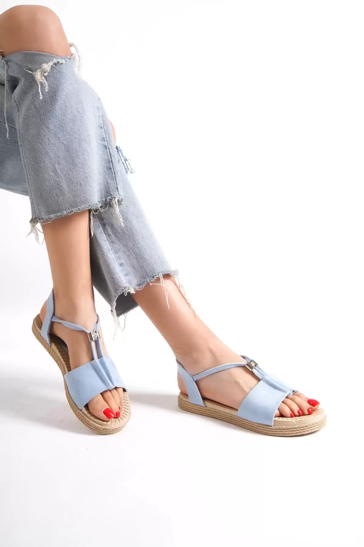 Baby Blue Suede Woman Sandals