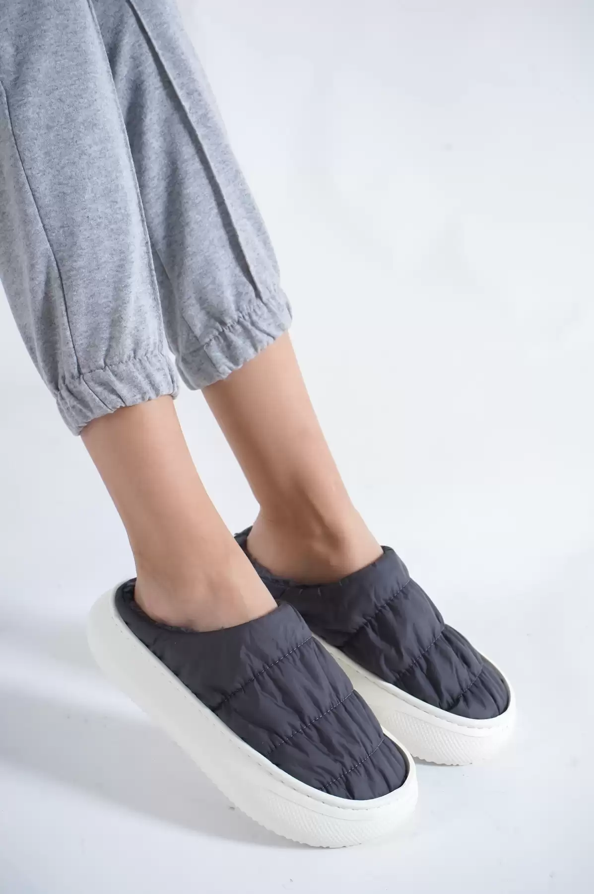 Navy Blue Woman Stitched Wool House Slippers