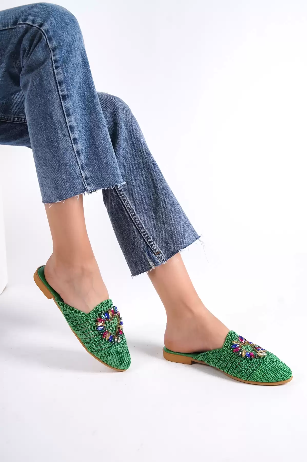 Green Lace WomenS Lace Lace Color Stone Slipper