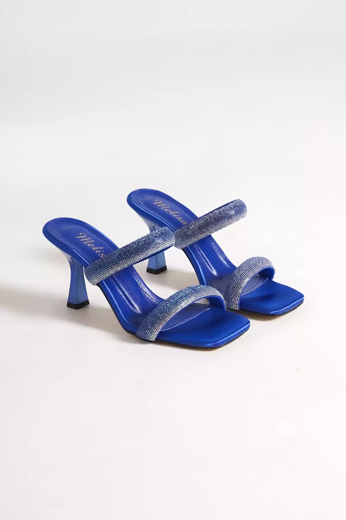 Blue Satin Woman Heels Shoes