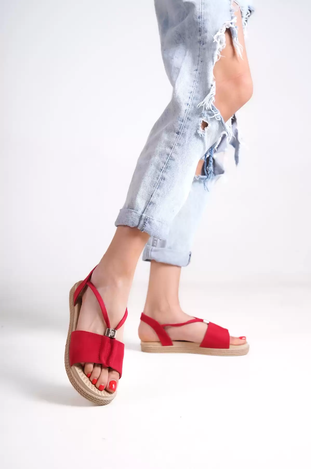 Red Suede Woman Sandals