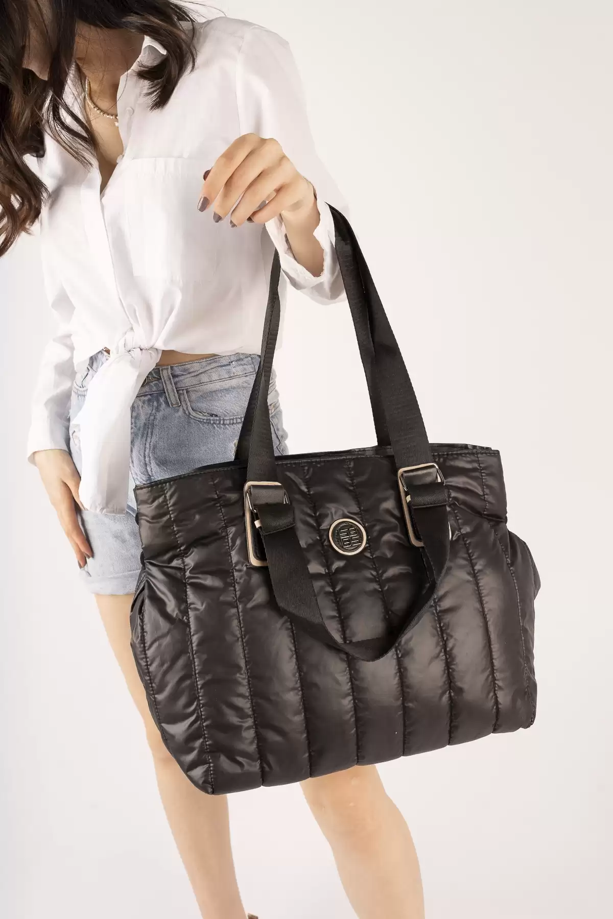 Black Satin Woman Hand And Shoulder Bag