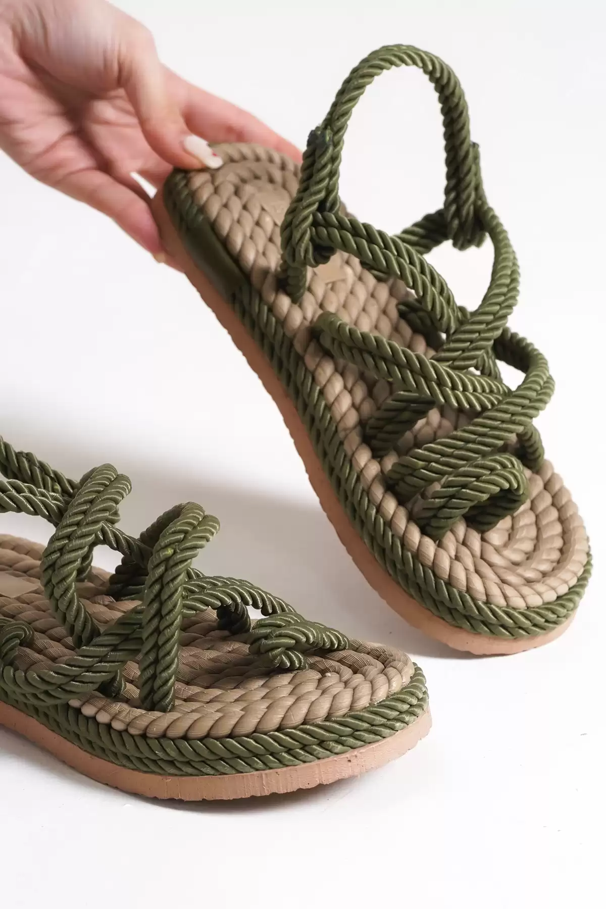 Khaki Woman Finger Grame Sandals