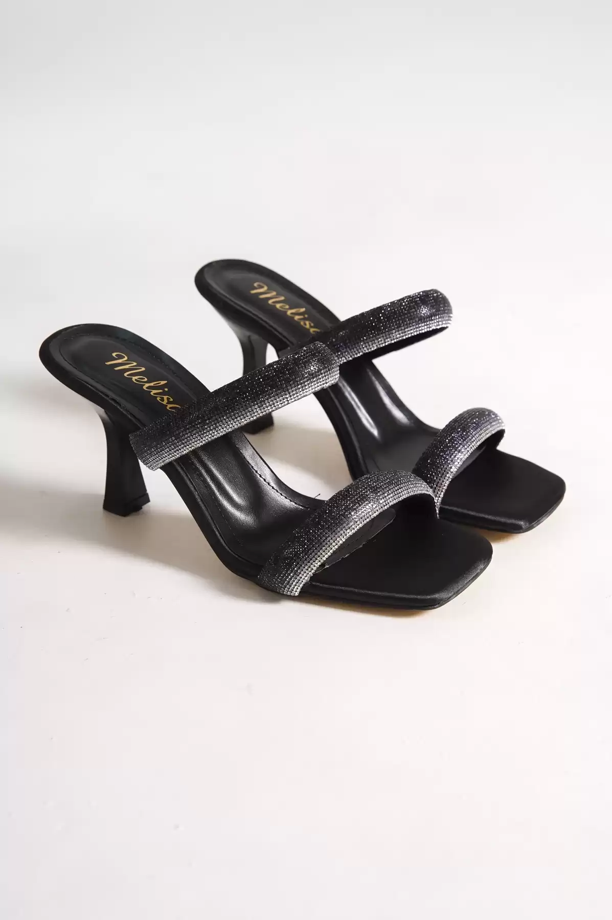 Black Satin Woman Heels Shoes