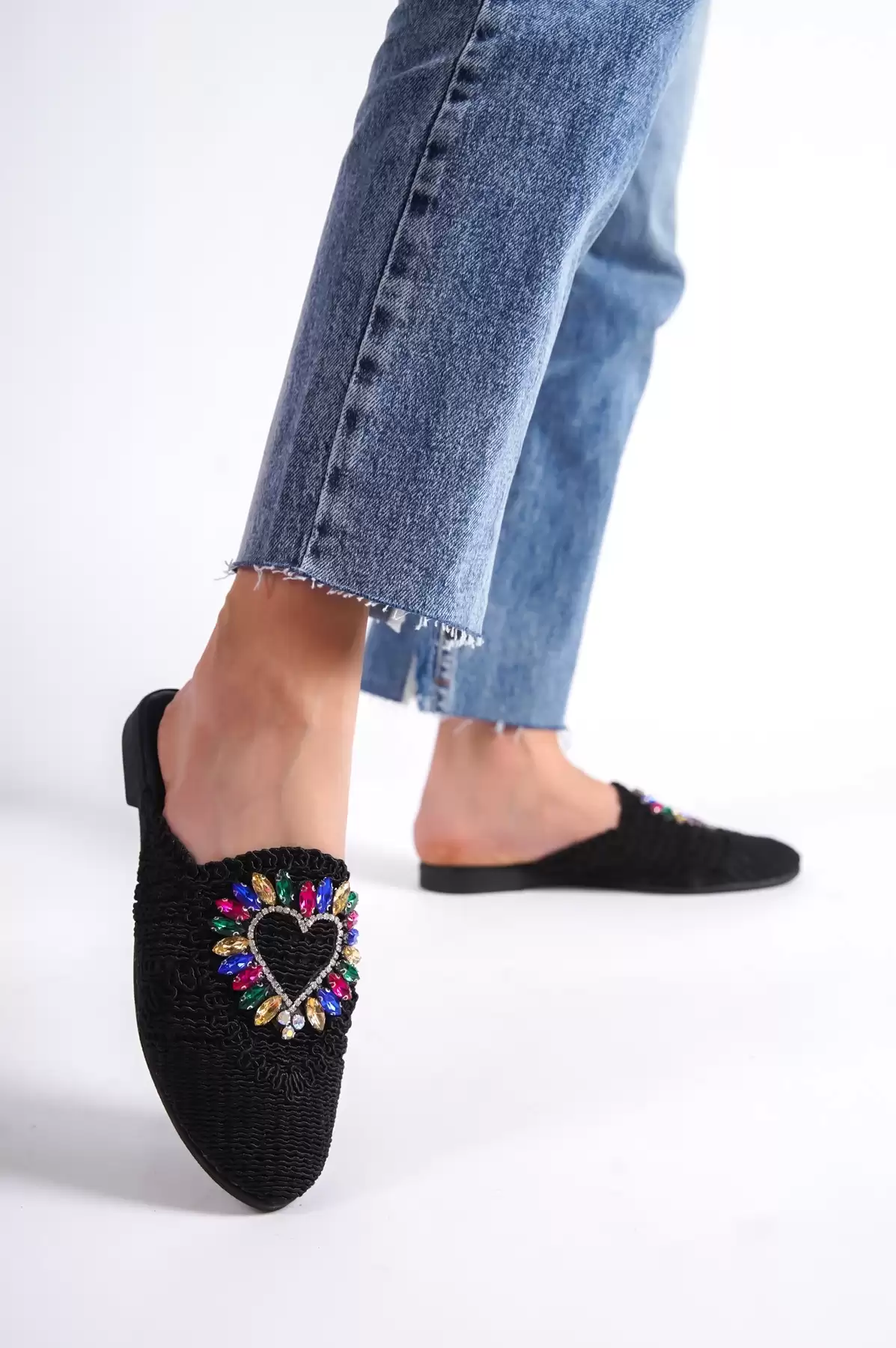 Black Lace Woman Lace Color Color Stone Slipper