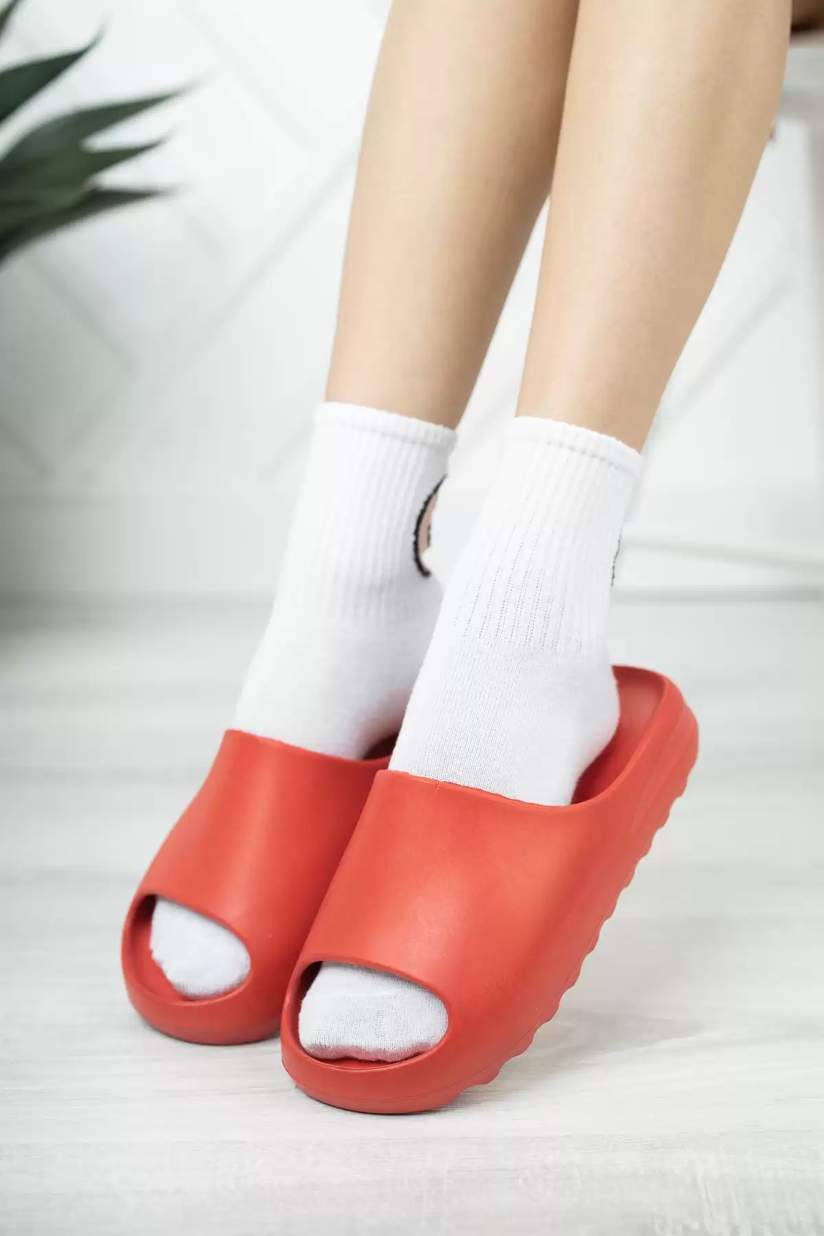 Red Woman Yezy Slippers